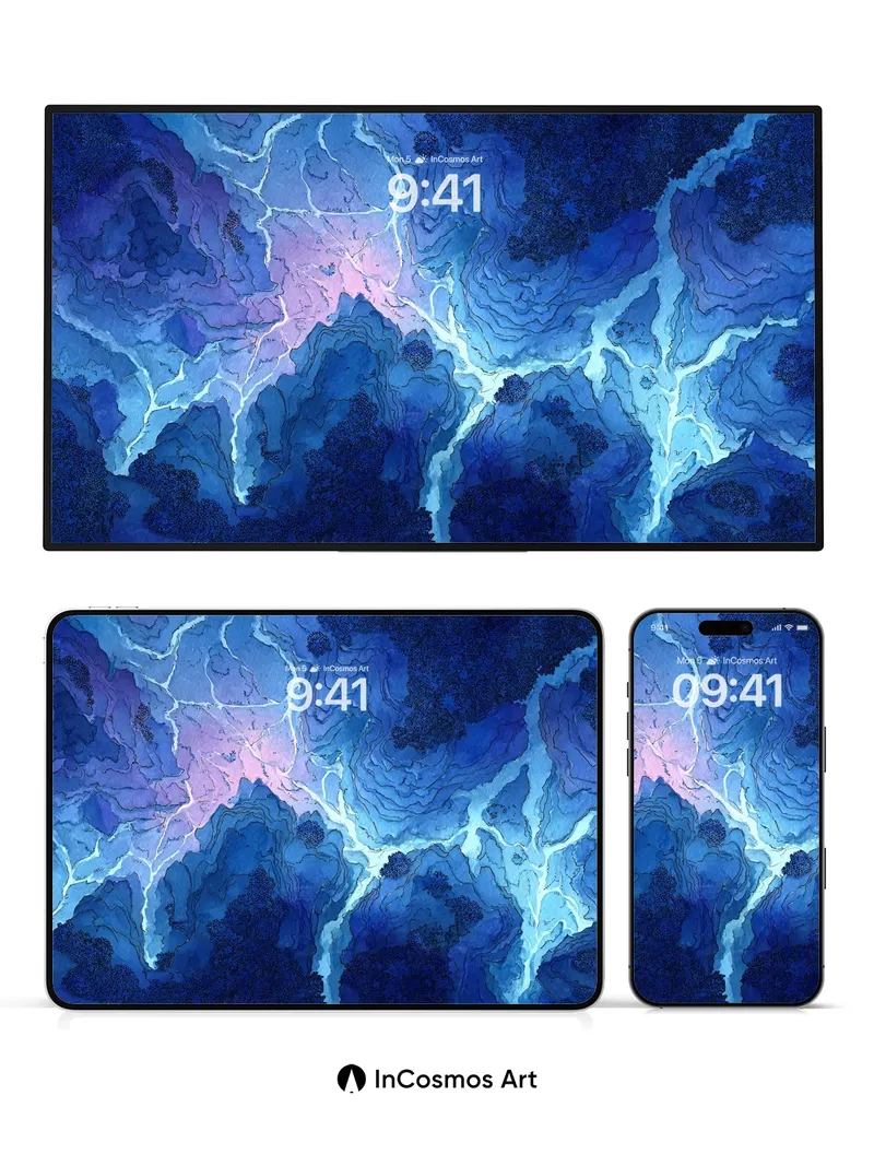 Luminous Vein Wallpaper with Cosmic Fractures