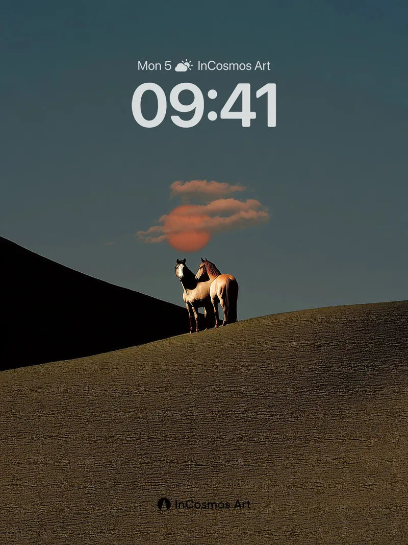 Serenity Ridge Wallpaper with Horses in Dusk Light wallpaper for iPhone, iPad & Mac