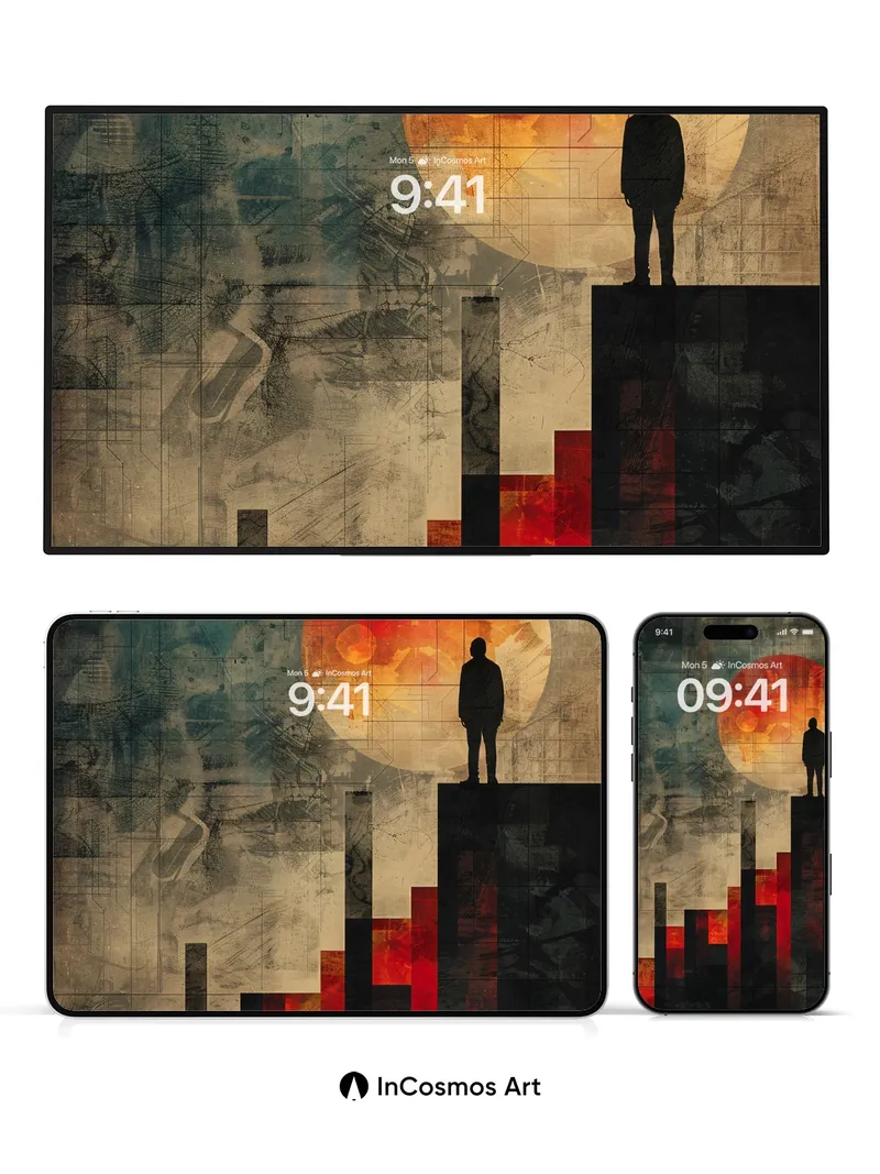 Silhouetted Horizon Wallpaper with Fiery Disc