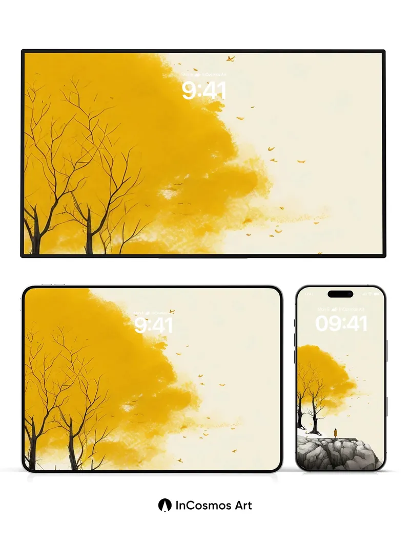 Golden Silence Wallpaper with Solitary Figure