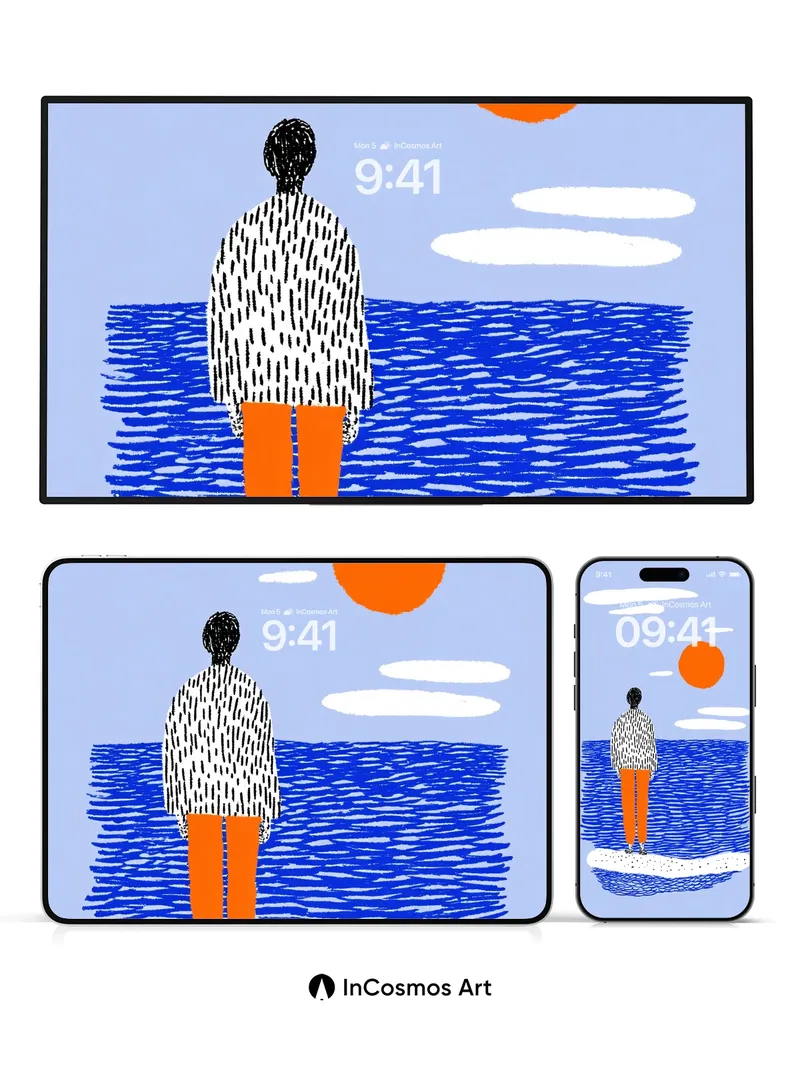 Solitary Horizon Wallpaper with Textured Waves