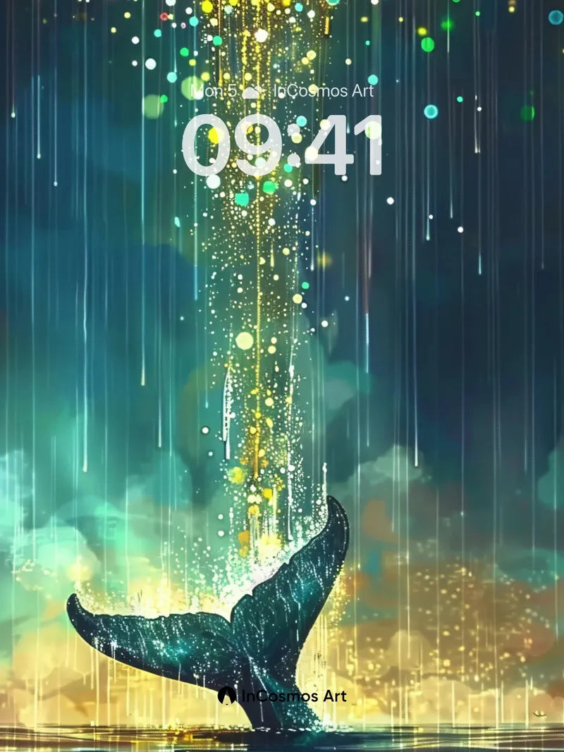 Luminous Whale Tail Wallpaper with Cosmic Rain