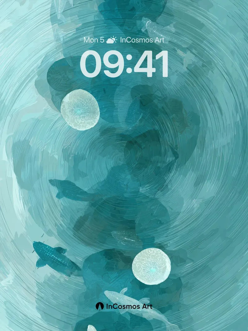 Serene Aquatic Wallpaper with Floating Light Orbs wallpaper for iPhone, iPad & Mac