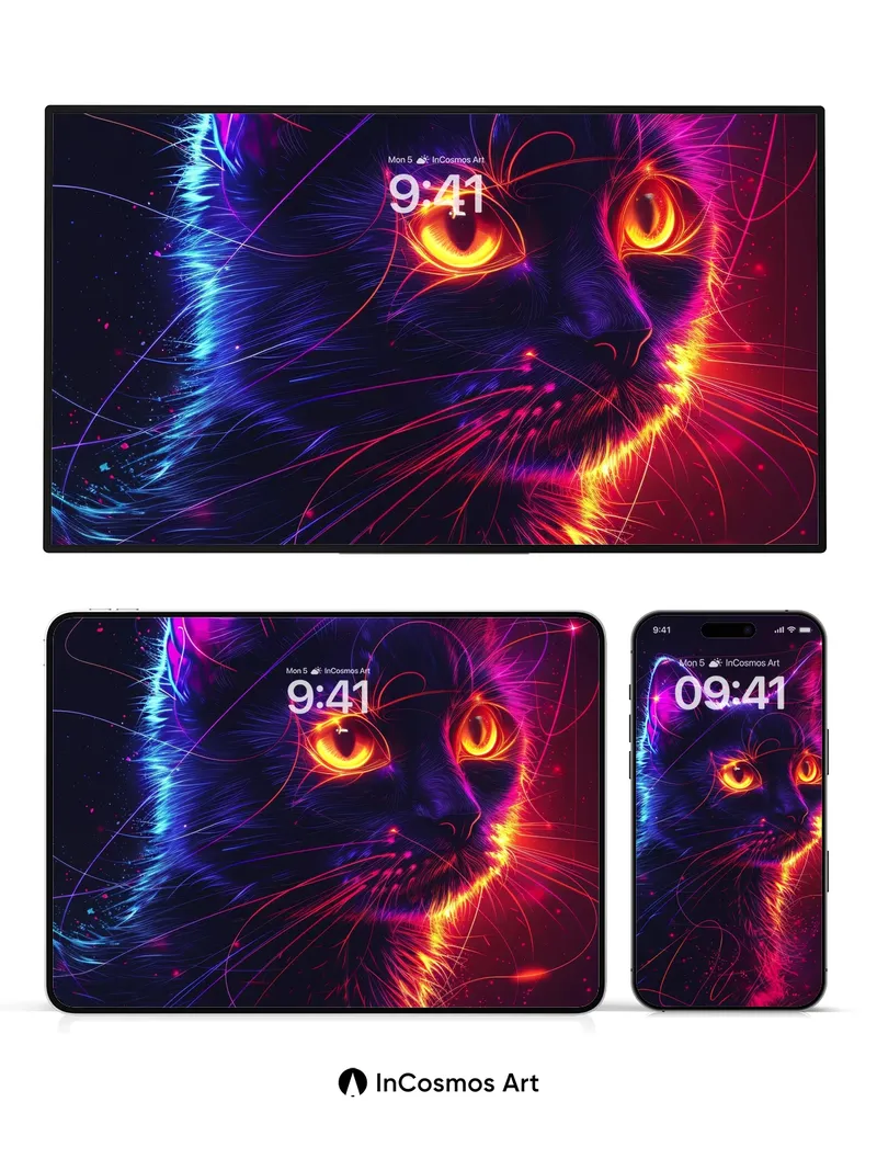 Neon Eclipse Wallpaper with Cosmic Fur