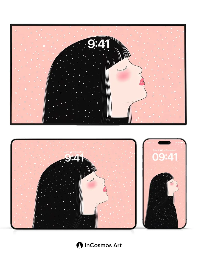 Whispering Starlight Wallpaper with Polka-Dot Veil