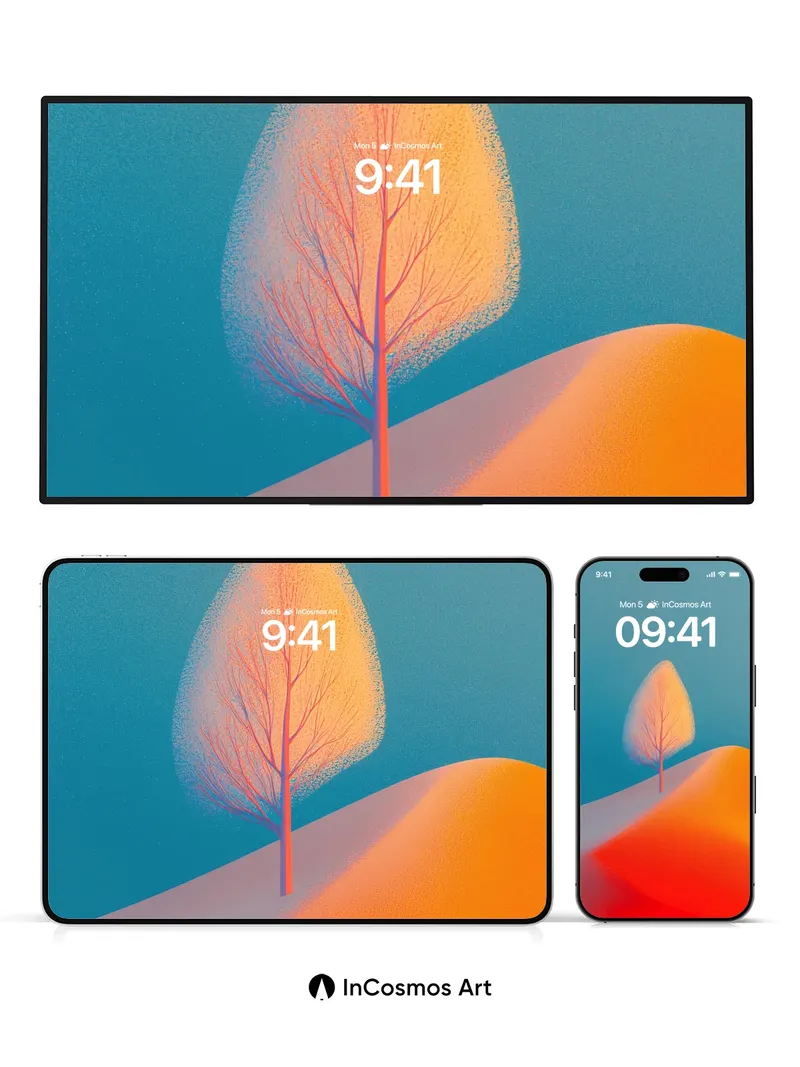 Surreal Dune Wallpaper with Floating Tree