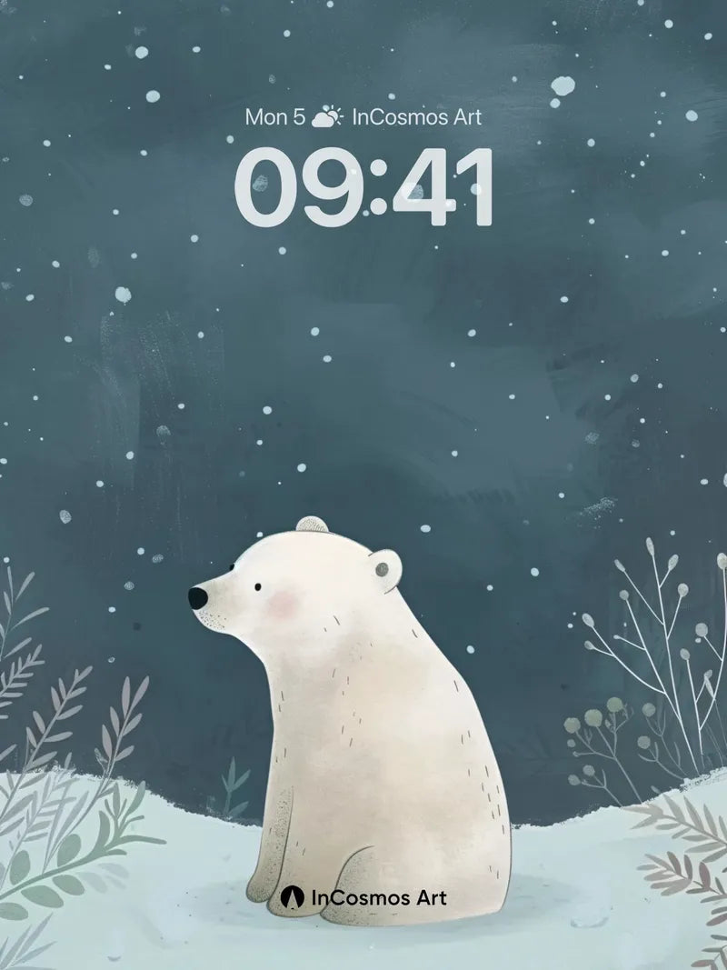 Snowfall Solitude Wallpaper with Polar Bear Gaze