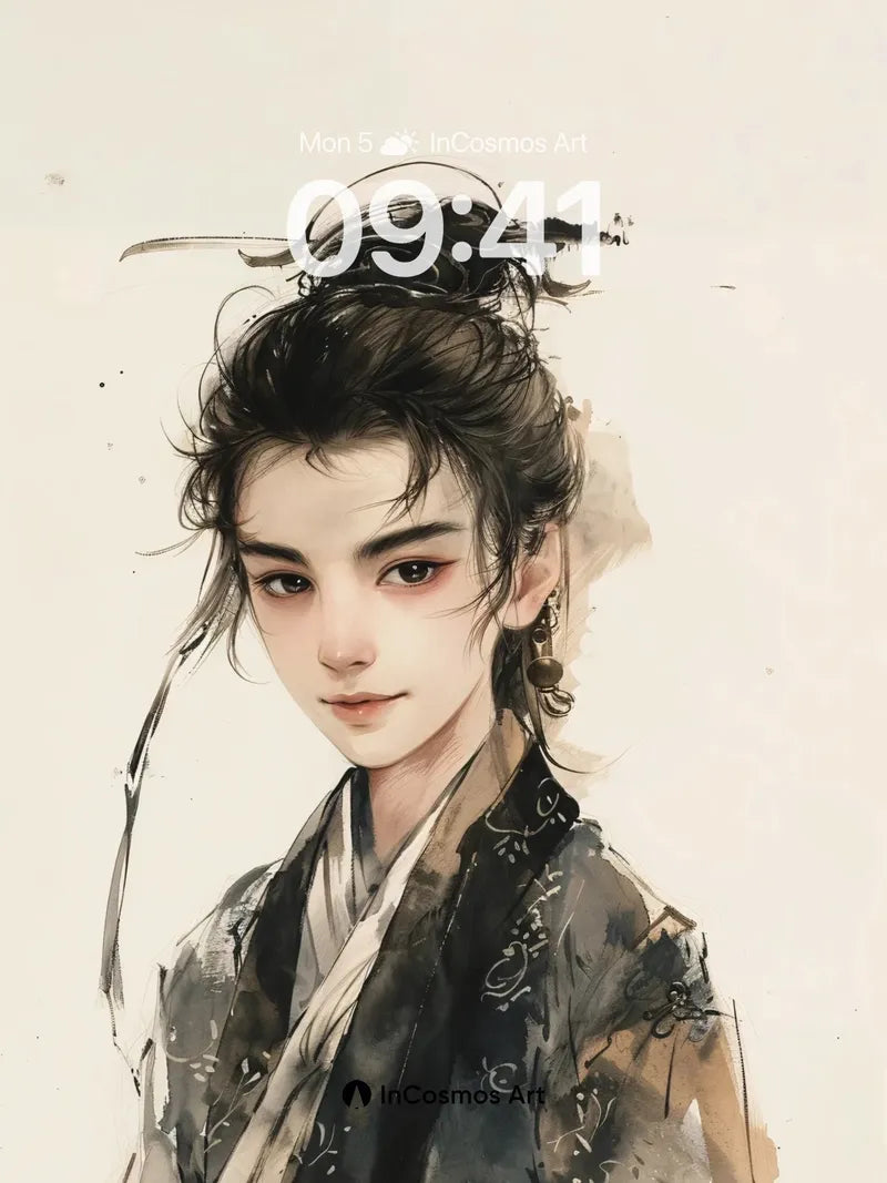 Ink-Washed Serenity Wallpaper with Floating Hair wallpaper for iPhone, iPad & Mac