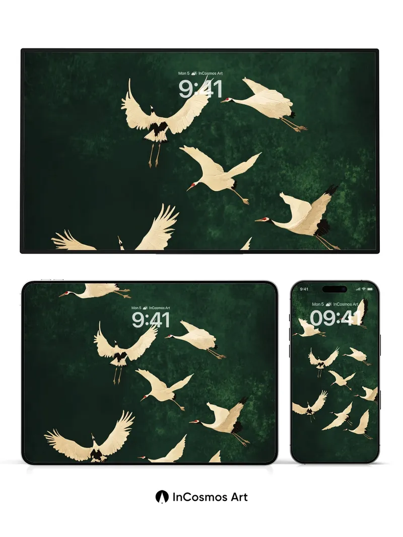 Serene Flight Wallpaper with Emerald Depth