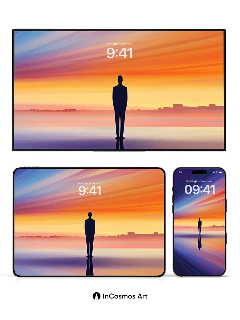 Serenity Silhouette Wallpaper with Reflective Horizon