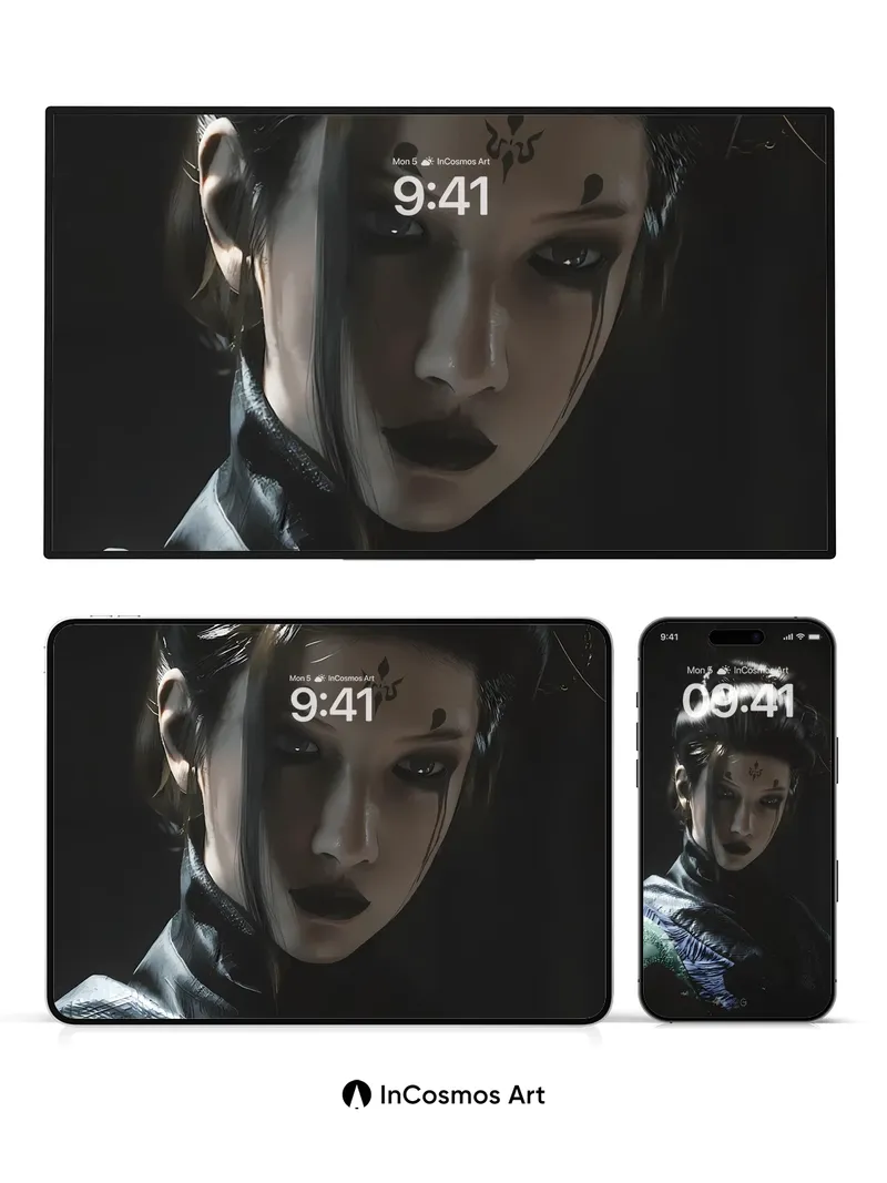 Shadowed Serenity Wallpaper with Inked Symbolism