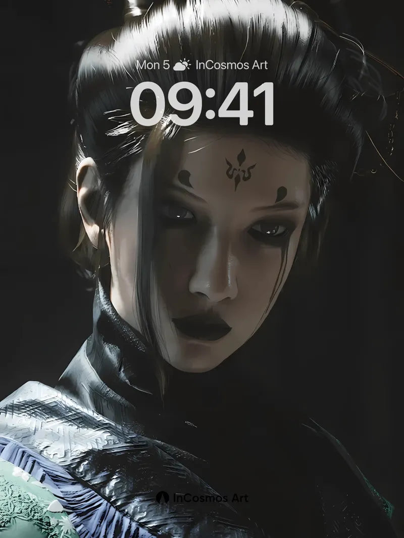 Shadowed Serenity Wallpaper with Inked Symbolism