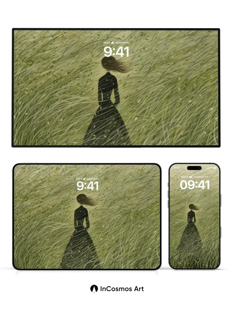 Whispering Grass Wallpaper with Silhouetted Solitude