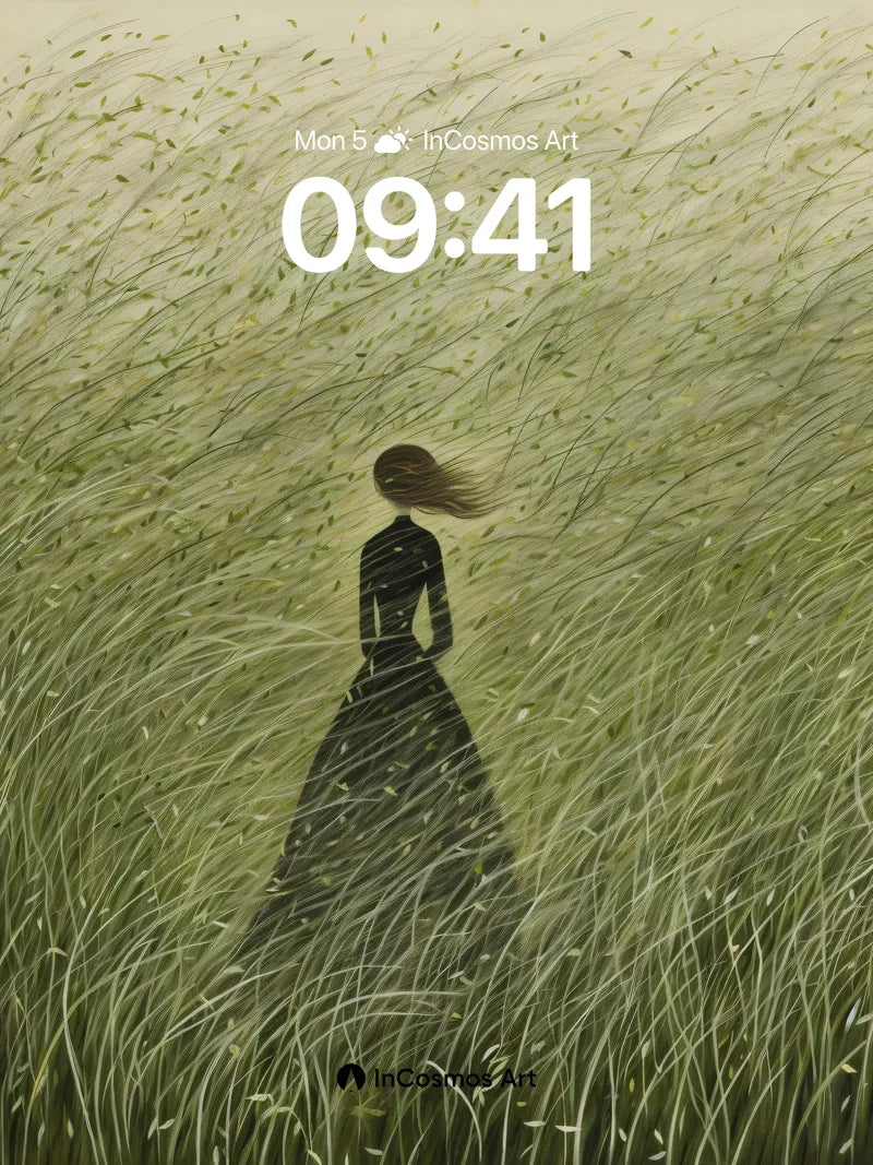 Whispering Grass Wallpaper with Silhouetted Solitude