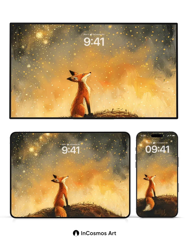 Whispering Starlight Wallpaper with Fox Silhouette