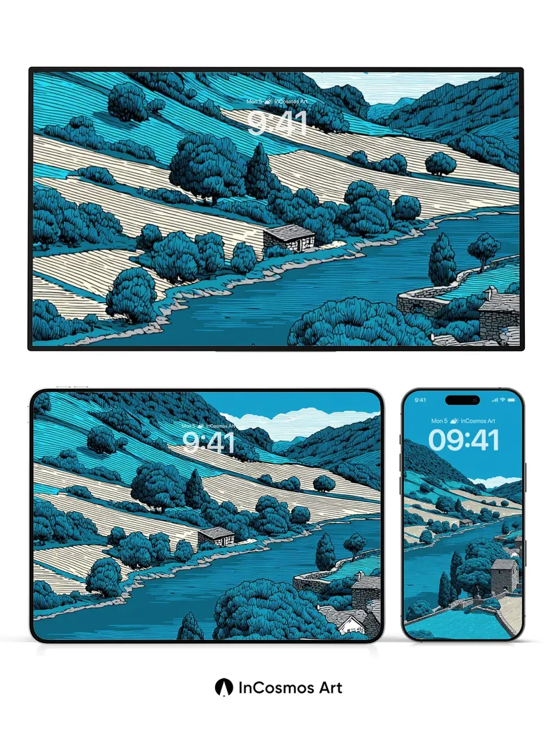 Serenity in Blue Lines Wallpaper with Stone Whispers