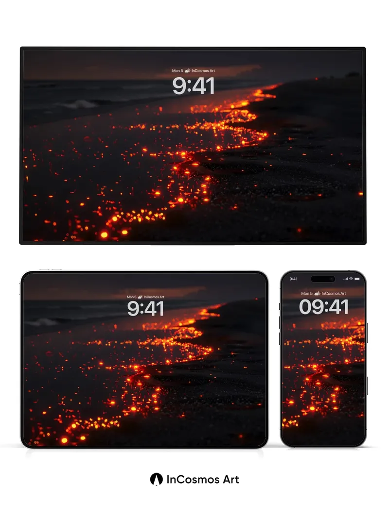 Ember Trail Wallpaper with Coastal Firelight