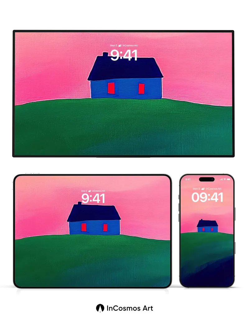 Silent Hillside Wallpaper with Midnight Blue House