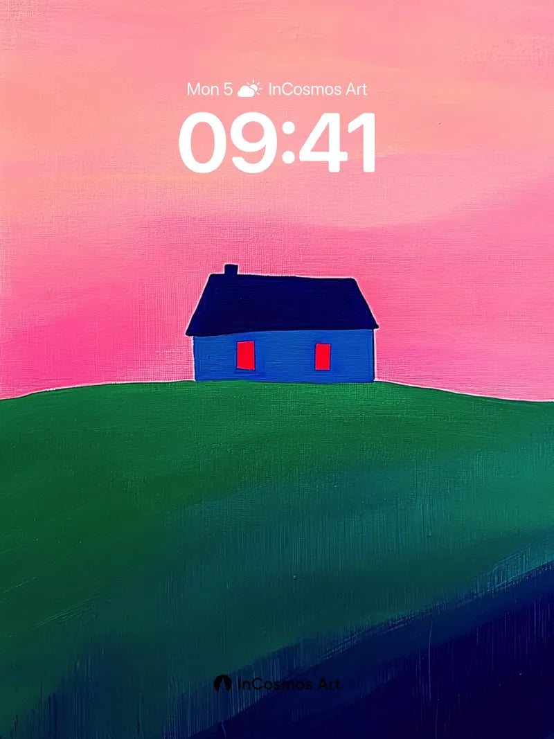 Silent Hillside Wallpaper with Midnight Blue House