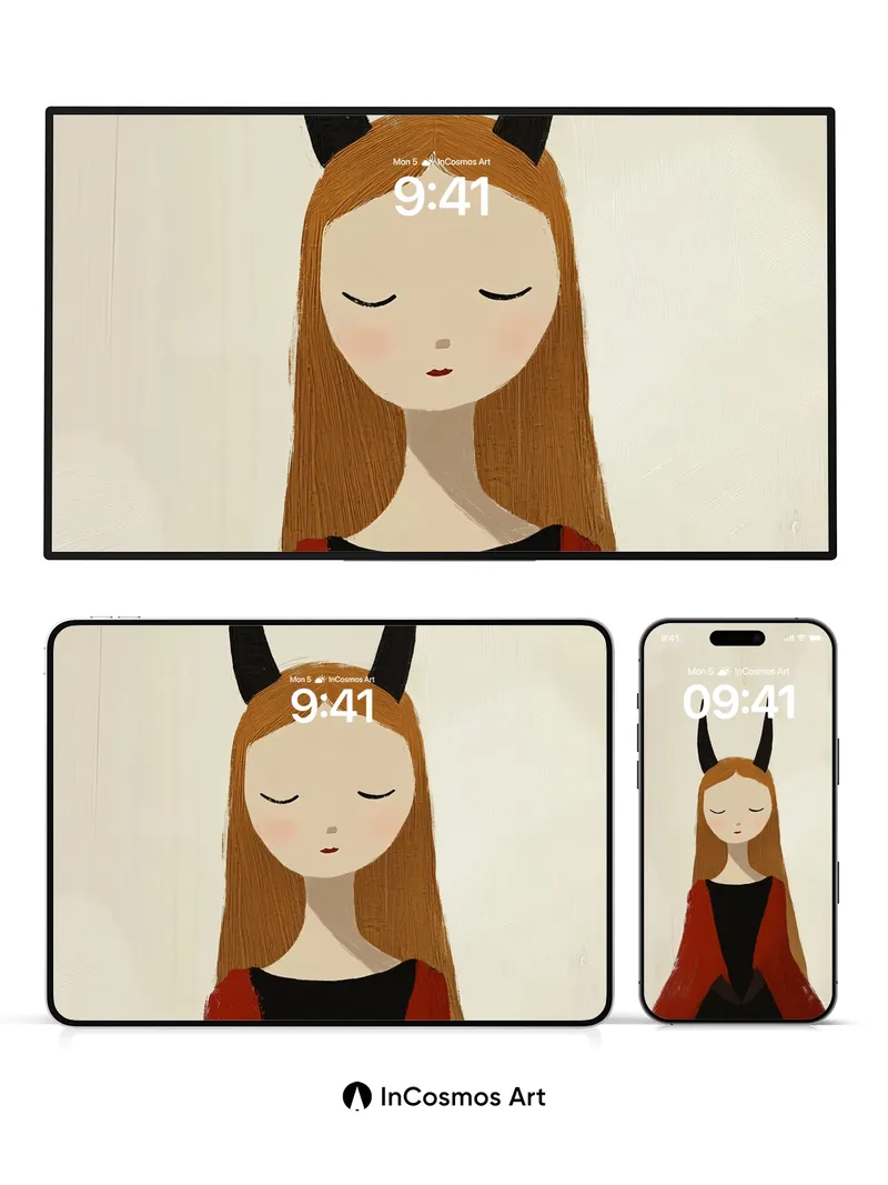 Serene Horned Maiden Wallpaper with Velvet Depth