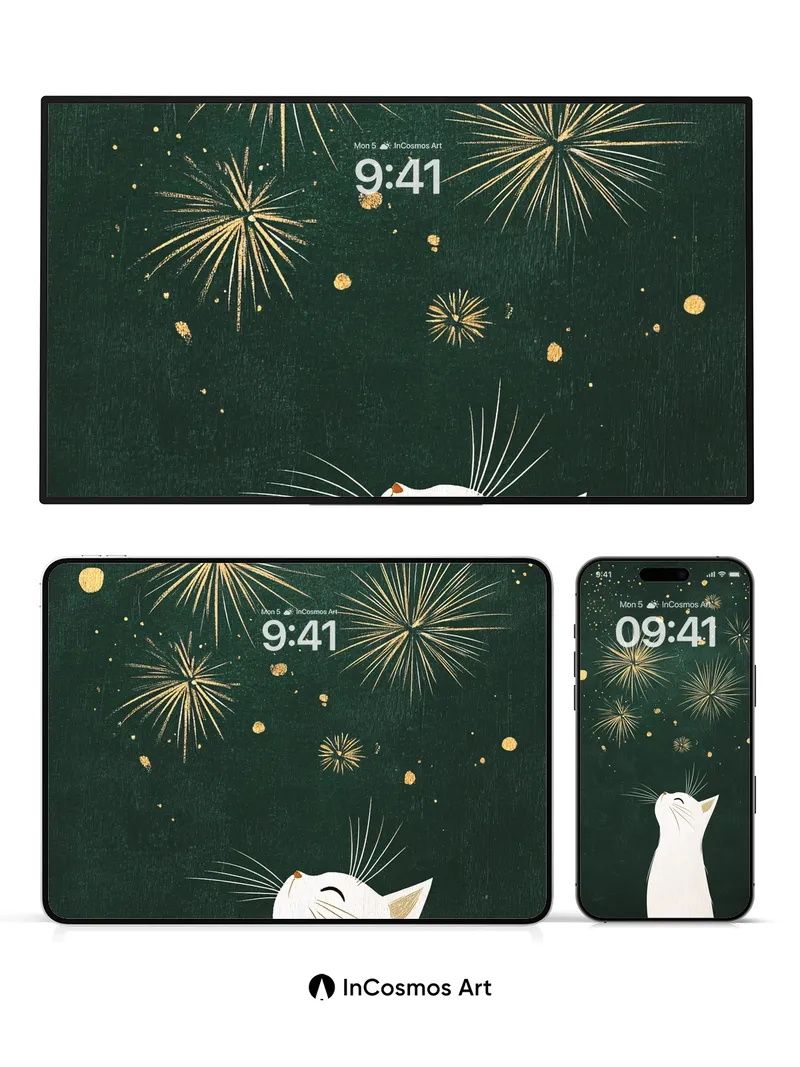 Whispering Starlight Wallpaper with Celestial Cat