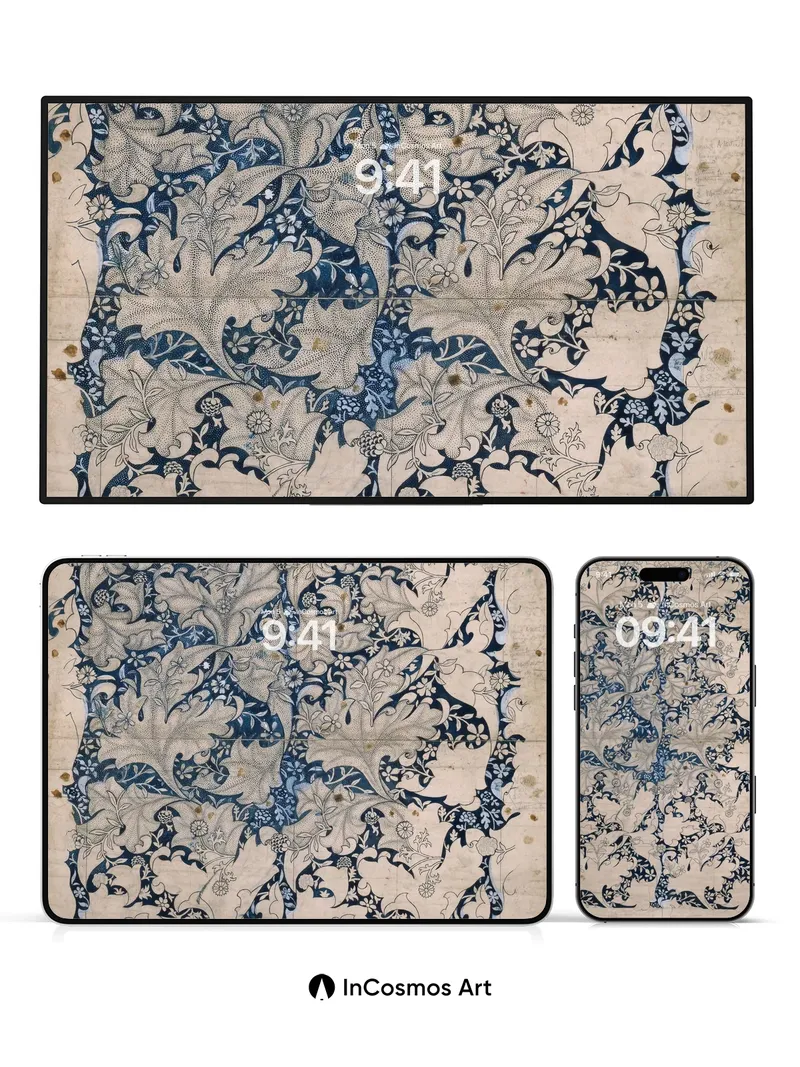 Whispering Vine Wallpaper with Inked Leaves