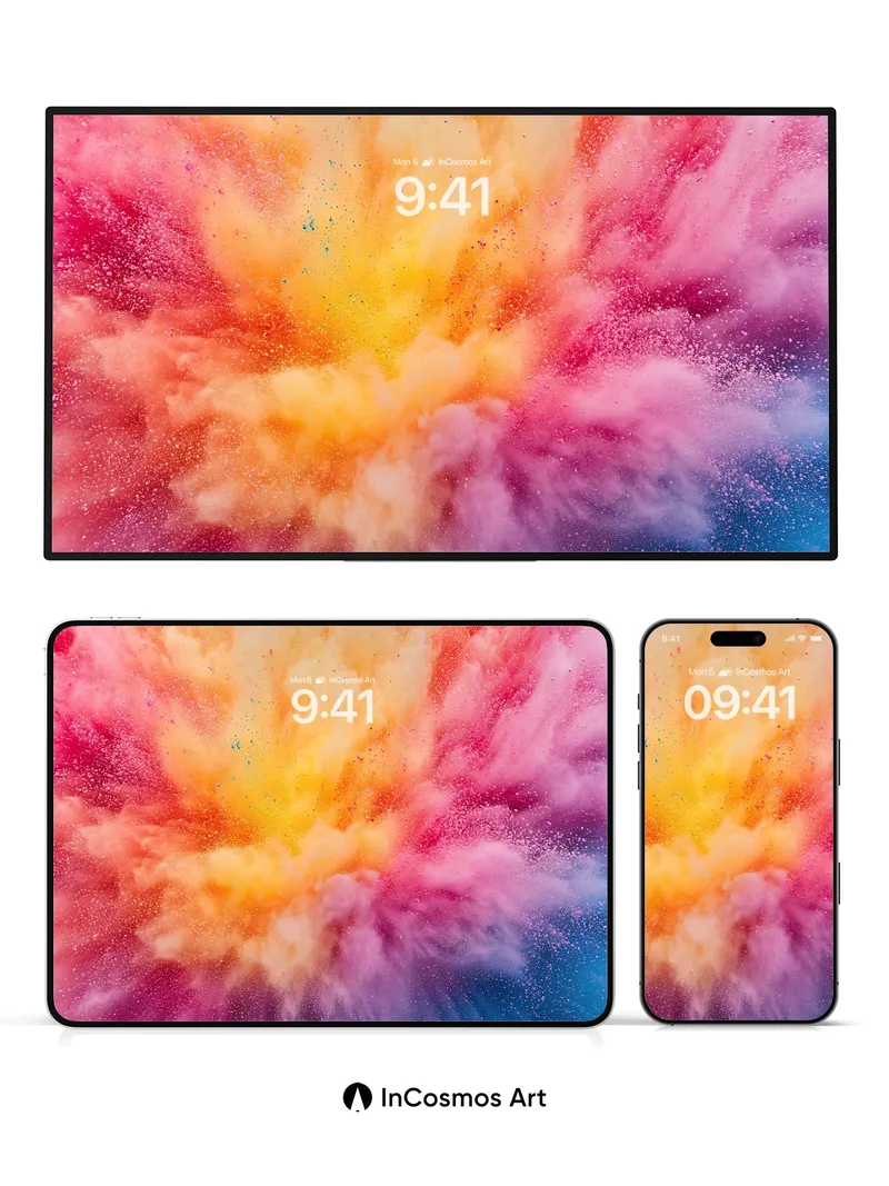 Chromatic Burst Wallpaper with Floating Hues