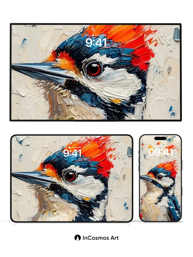 Textured Flame Wallpaper with Avian Gaze