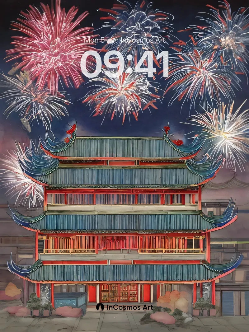 Crimson Reverie Wallpaper with Firework Canopy