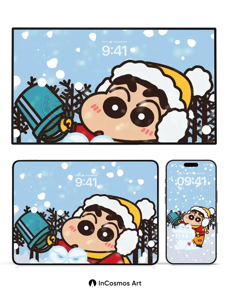 Playful Winter Wonderland Wallpaper with Snowy Surprise