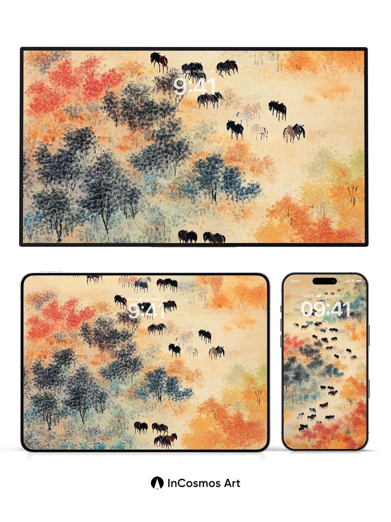 Autumn Horses Wallpaper with Floating Forests