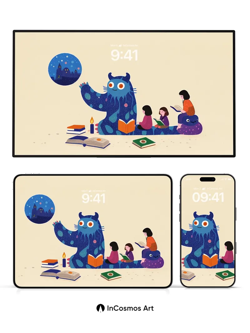 Whimsical Nightlight Wallpaper with Storytelling Monster