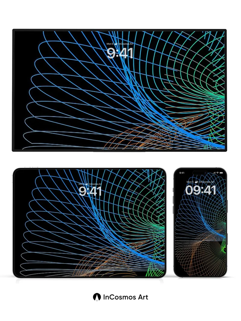 Luminous Spiral Wallpaper with Electric Threads