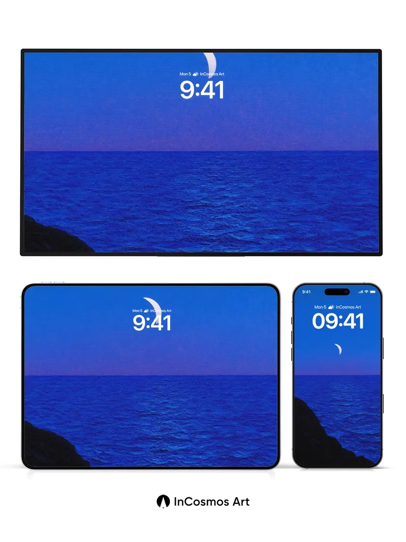 Crescent Moon Over Ocean Wallpaper with Midnight Hush