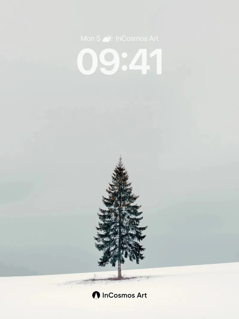 Solitary Pine Wallpaper with Frozen Stillness