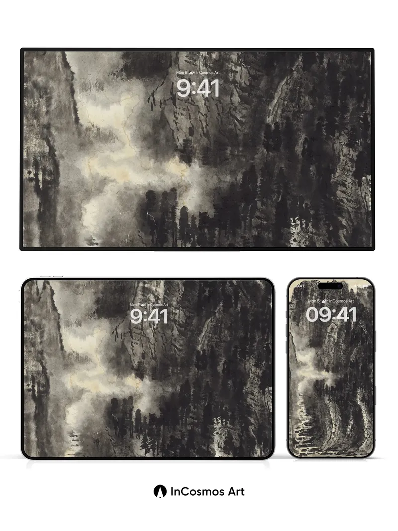 Mist-Carved Canyon Wallpaper with Ink Veins