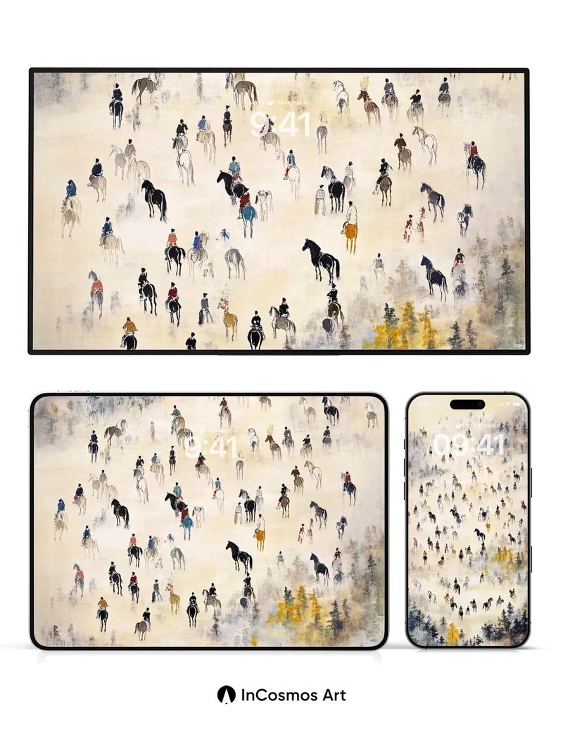 Mistbound Cavalry Wallpaper with Whispering Pines