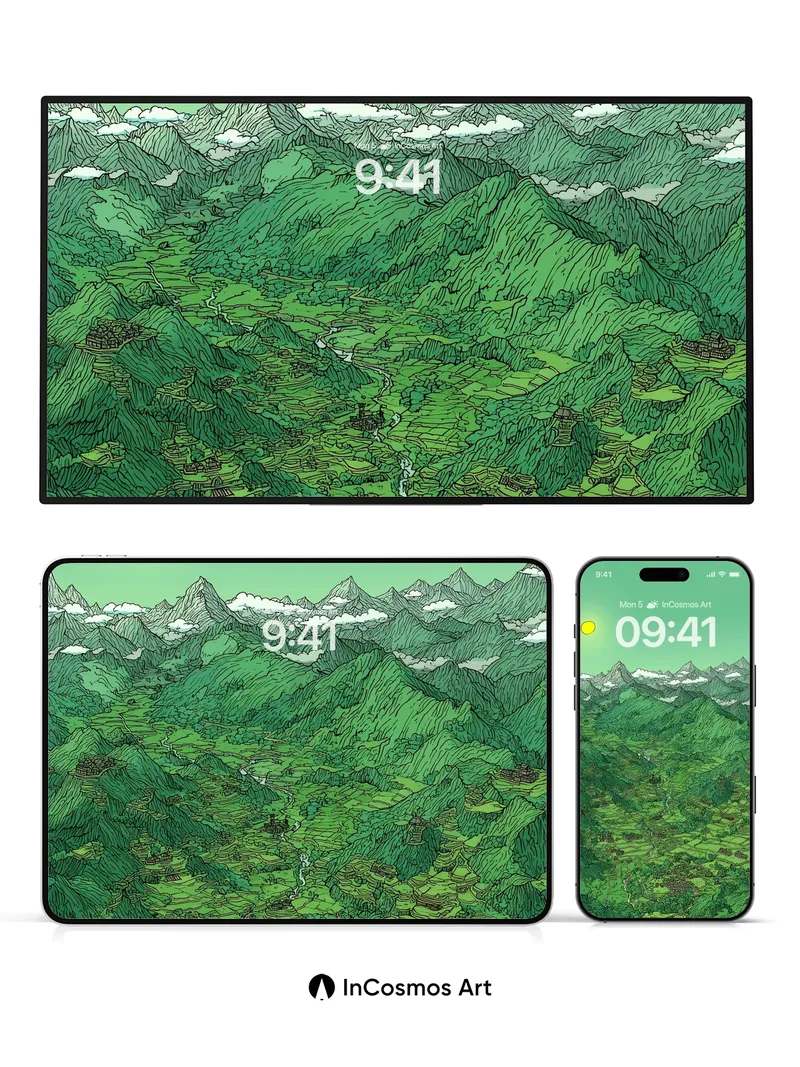 Emerald Valley Wallpaper with Sunlit Peaks