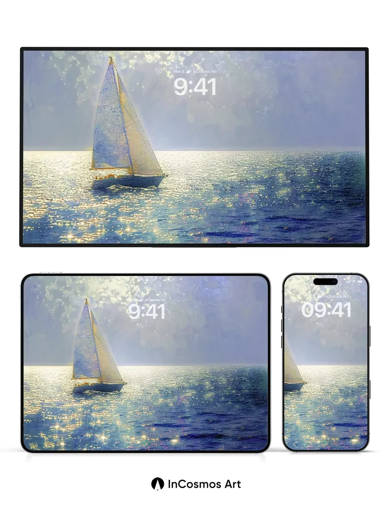 Serenity Sail Wallpaper with Sunlit Sparks