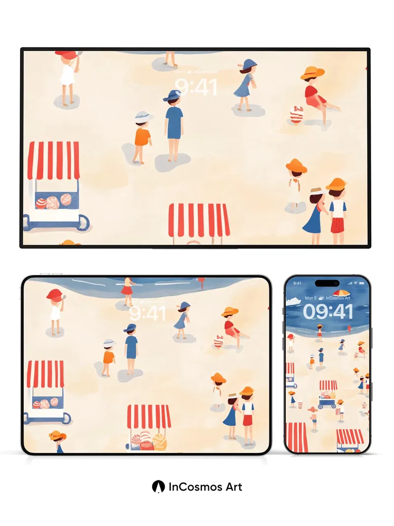 Sunlit Reverie Wallpaper with Striped Canopies