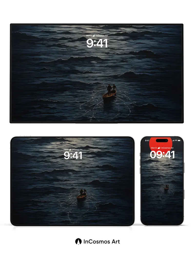 Serenity Sunset Wallpaper with Floating Solitude