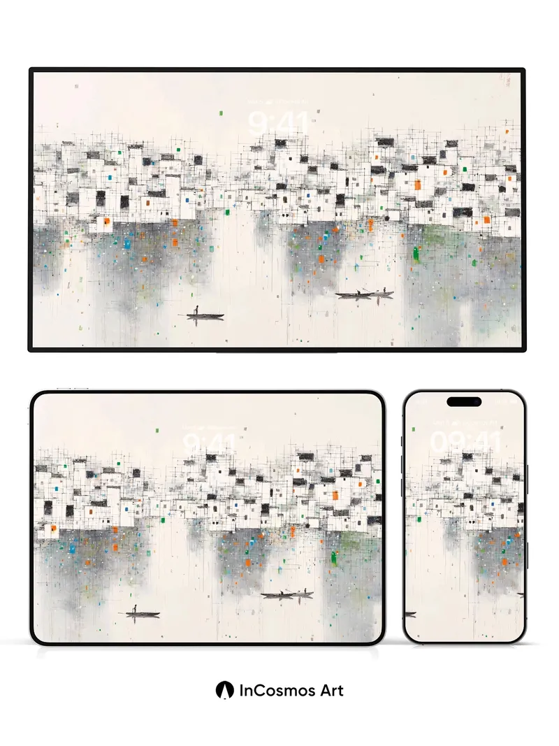 Silent Reflections Wallpaper with Floating Canoes