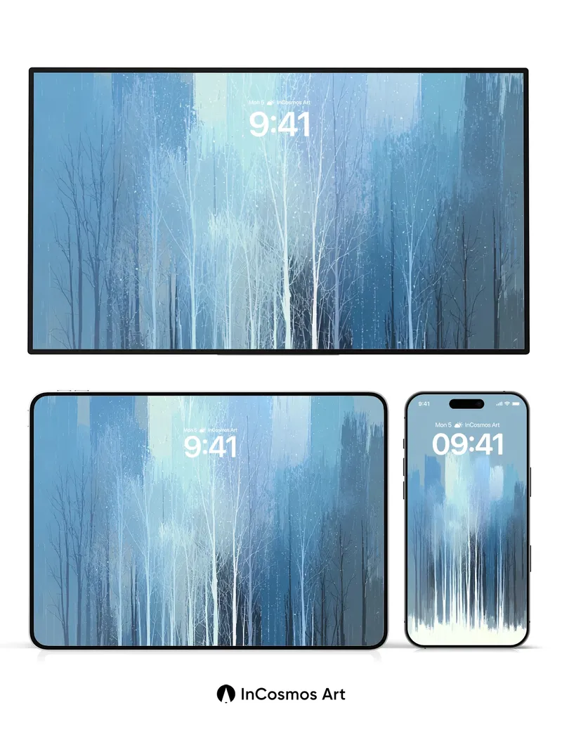 Frost Whisper Wallpaper with Ethereal Birches