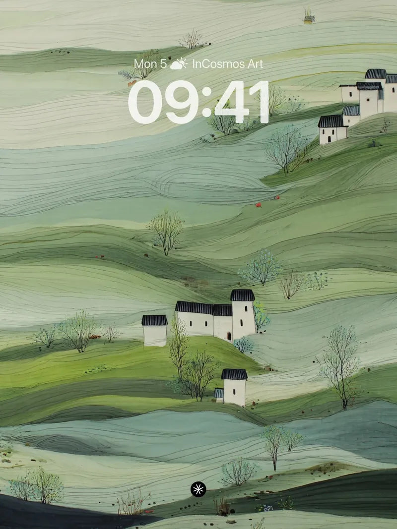 Serene Hillside Wallpaper with Layered Greens wallpaper for iPhone, iPad & Mac