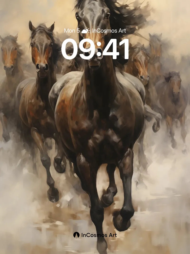 Thundering Spirit Wallpaper with Dust-Whipped Horses wallpaper for iPhone, iPad & Mac