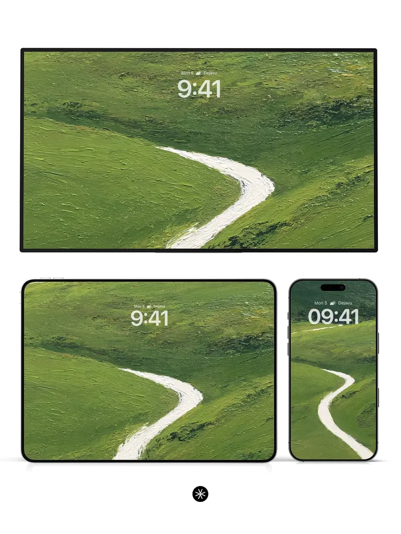 Winding Pathway Green Field Wallpaper