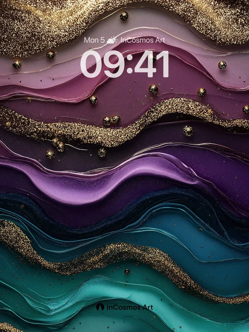 Luminous Wave Wallpaper with Golden Veins