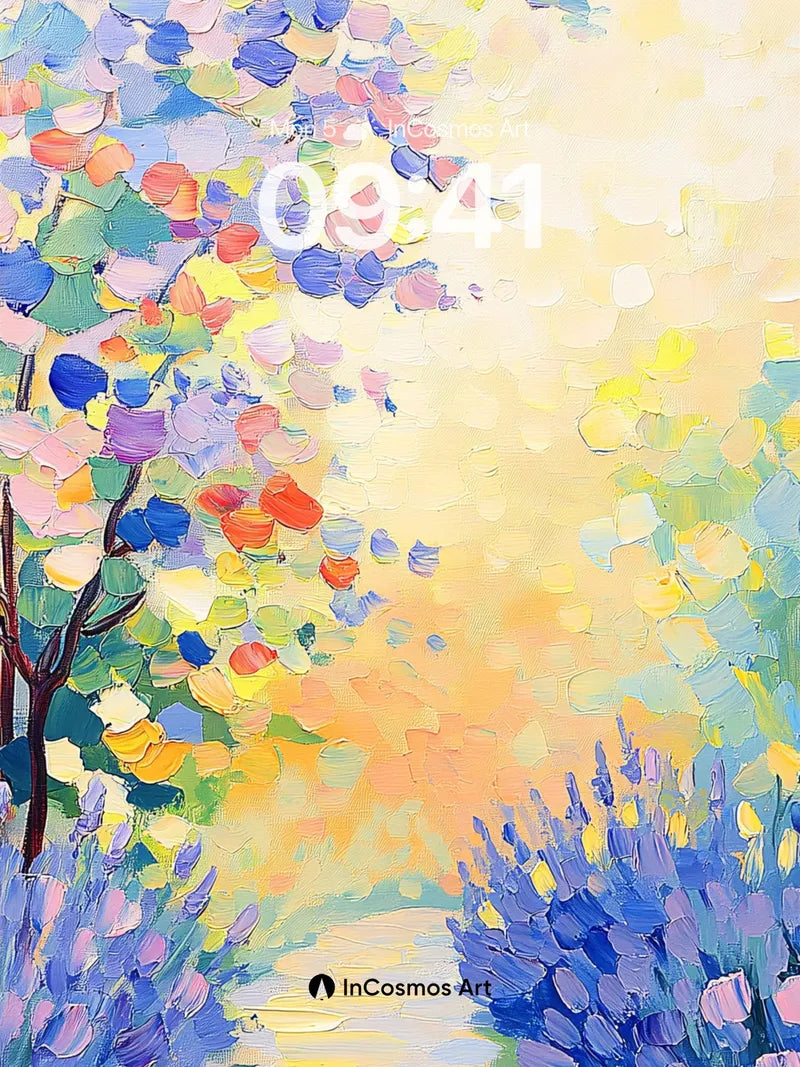 Sunlit Pathway Wallpaper with Floating Petals