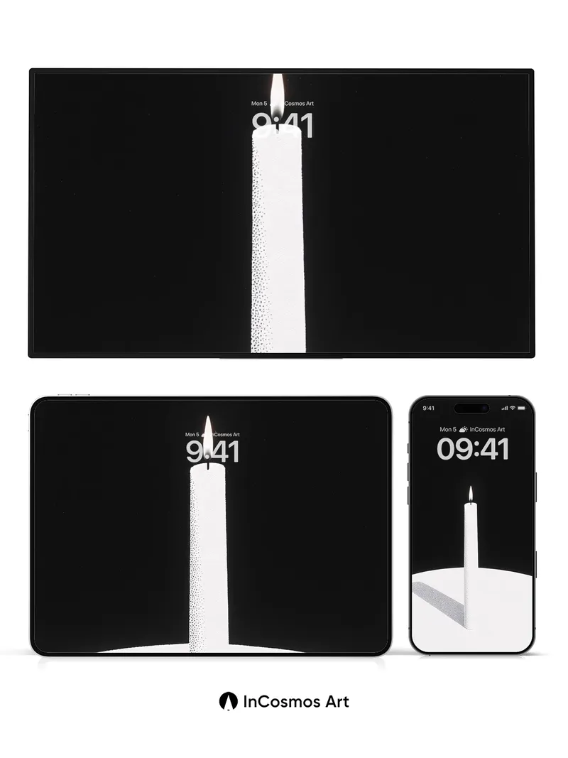 Serenity Candle Wallpaper with Textured Shadow