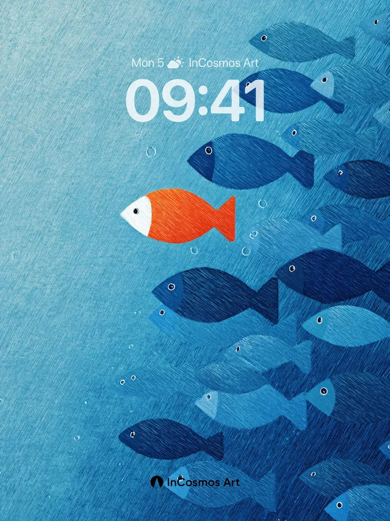 Serenity Fish Swarm Wallpaper with One Orange Rebel wallpaper for iPhone, iPad & Mac